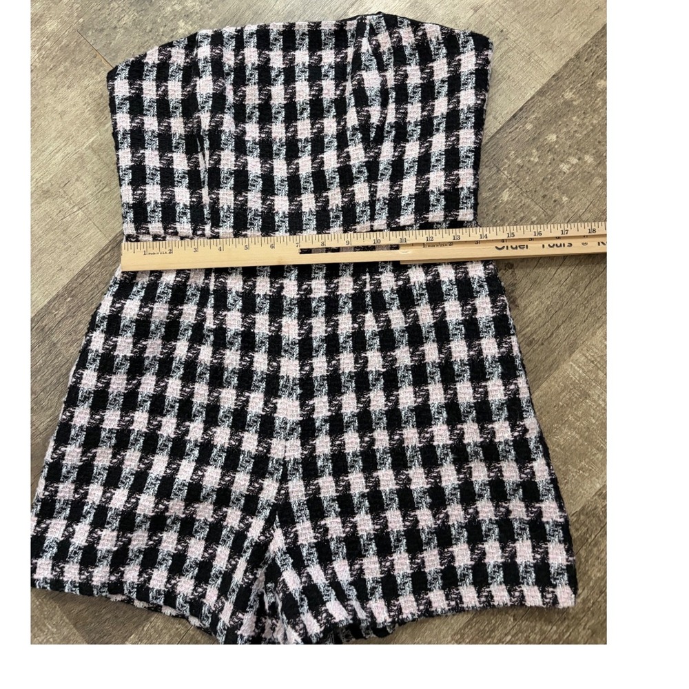 Anthropologie Hutch White Pink Gingham Tweed Strapless‎ Romper Jumpsuit  6 New - Picture 6 of 8